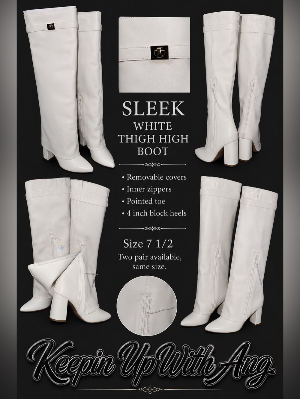 Sleek White Thigh High Boots - Size 7.5